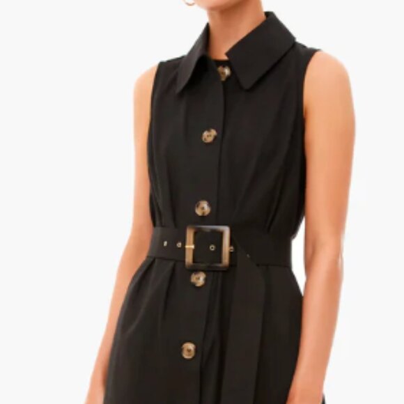 Tuckernuck Black Sleeveless Chamberlin Dress XS Button Down Belted A-Line Midi - Picture 2 of 7
